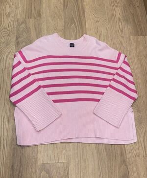 Gap 24/7 Split Hem Pink Stripe Sweater Womens XL Babygirl